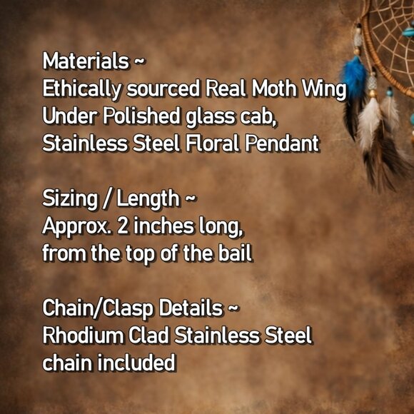 Real Butterfly Moth Wing Floral Pendant w/chain included - Picture 2 of 8